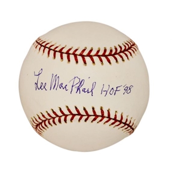 Lee MacPhail Single Signed Baseball with "HOF 98" Inscription 